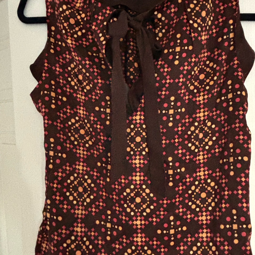 Tory Burch Brown Geometric Pattern Sleeveless Top